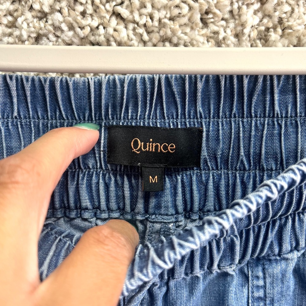 Quince Pants Women's Medium Indigo Pull-On Tencel Lyocell Chambray Wide Leg - Picture 3 of 7